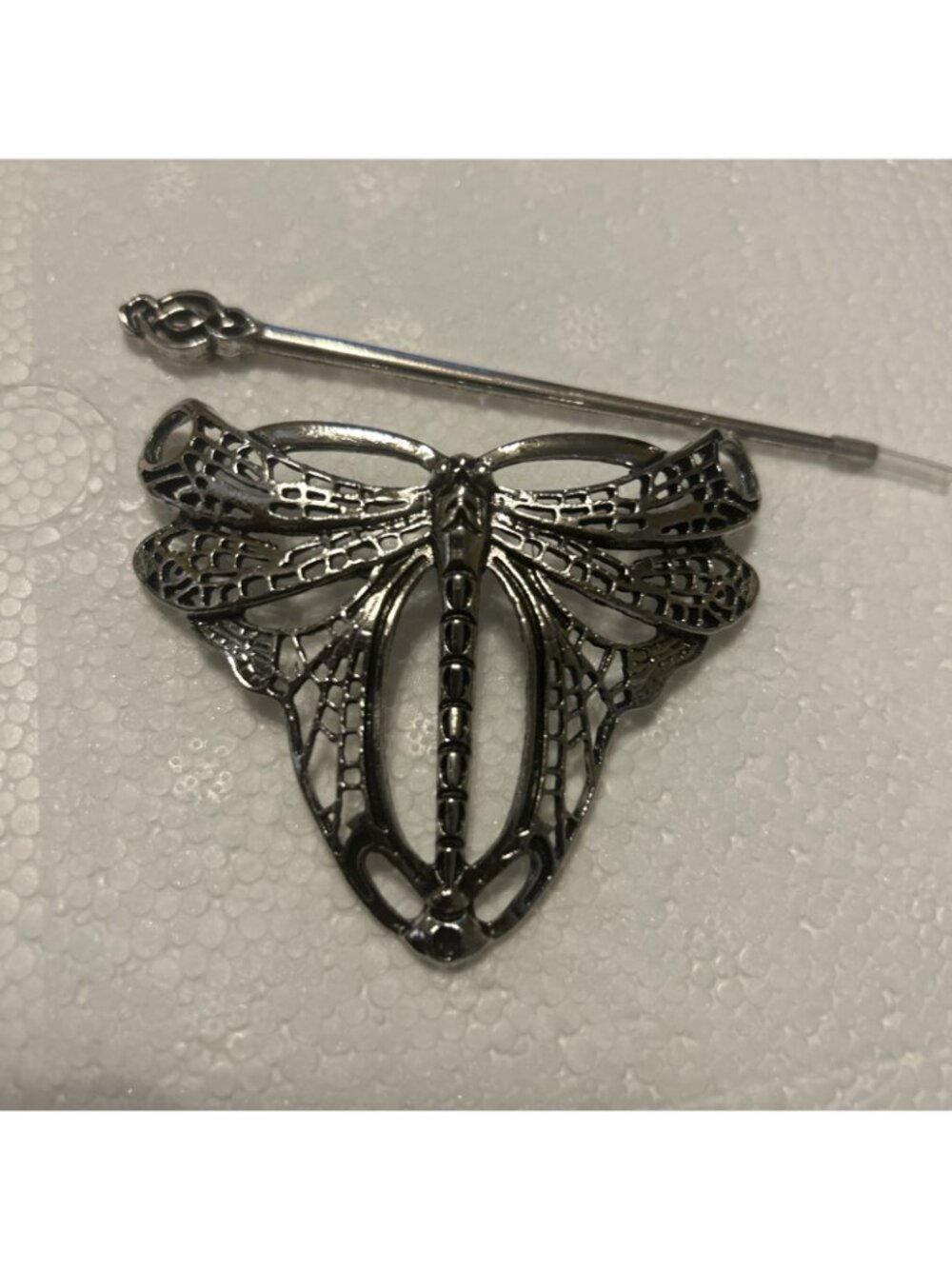Dragon Fly Hair Pin Silver Tone Approximately 3” W/ Pin Holder - Picture 3 of 11